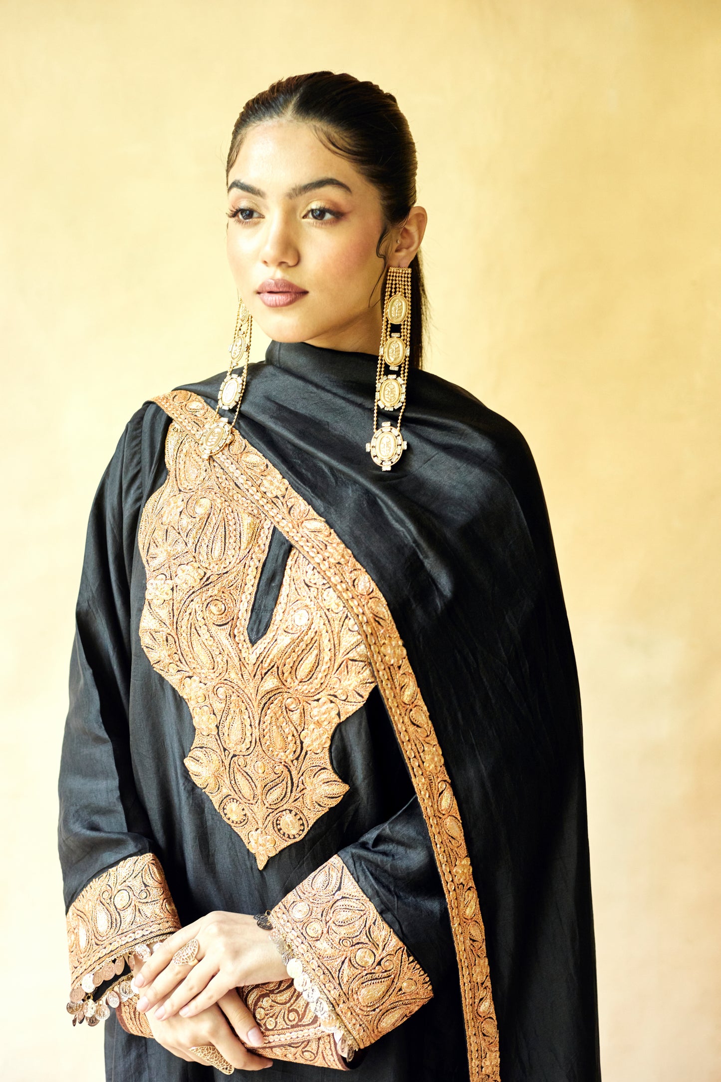 Black Pure Silk Suit Set