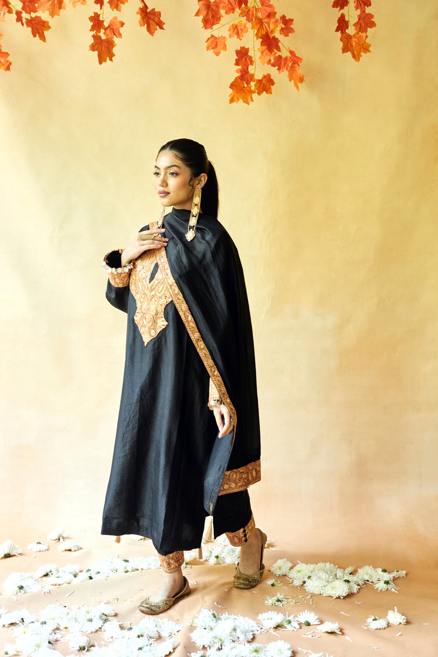 Black Pure Silk Suit Set