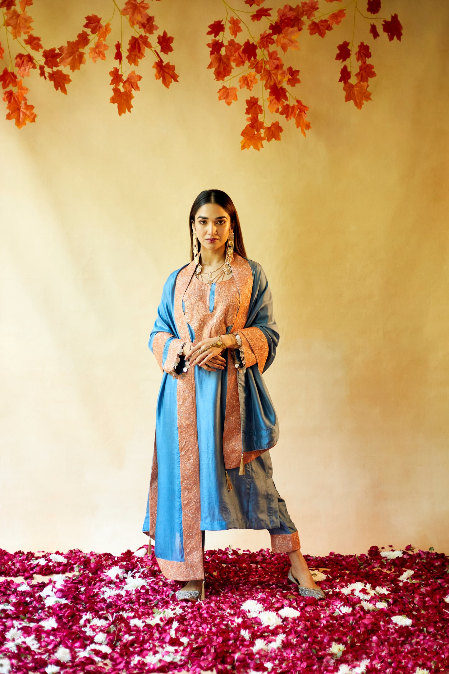 Steel Gray Pure Silk Suit Set