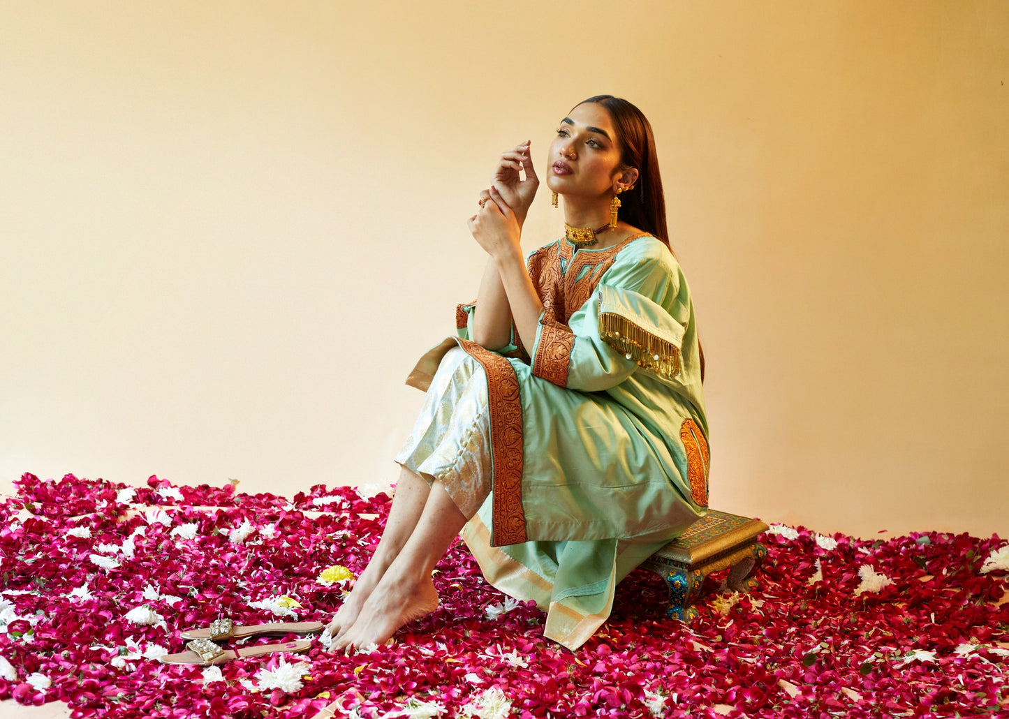 Mint Green Pure Silk Pheran Set