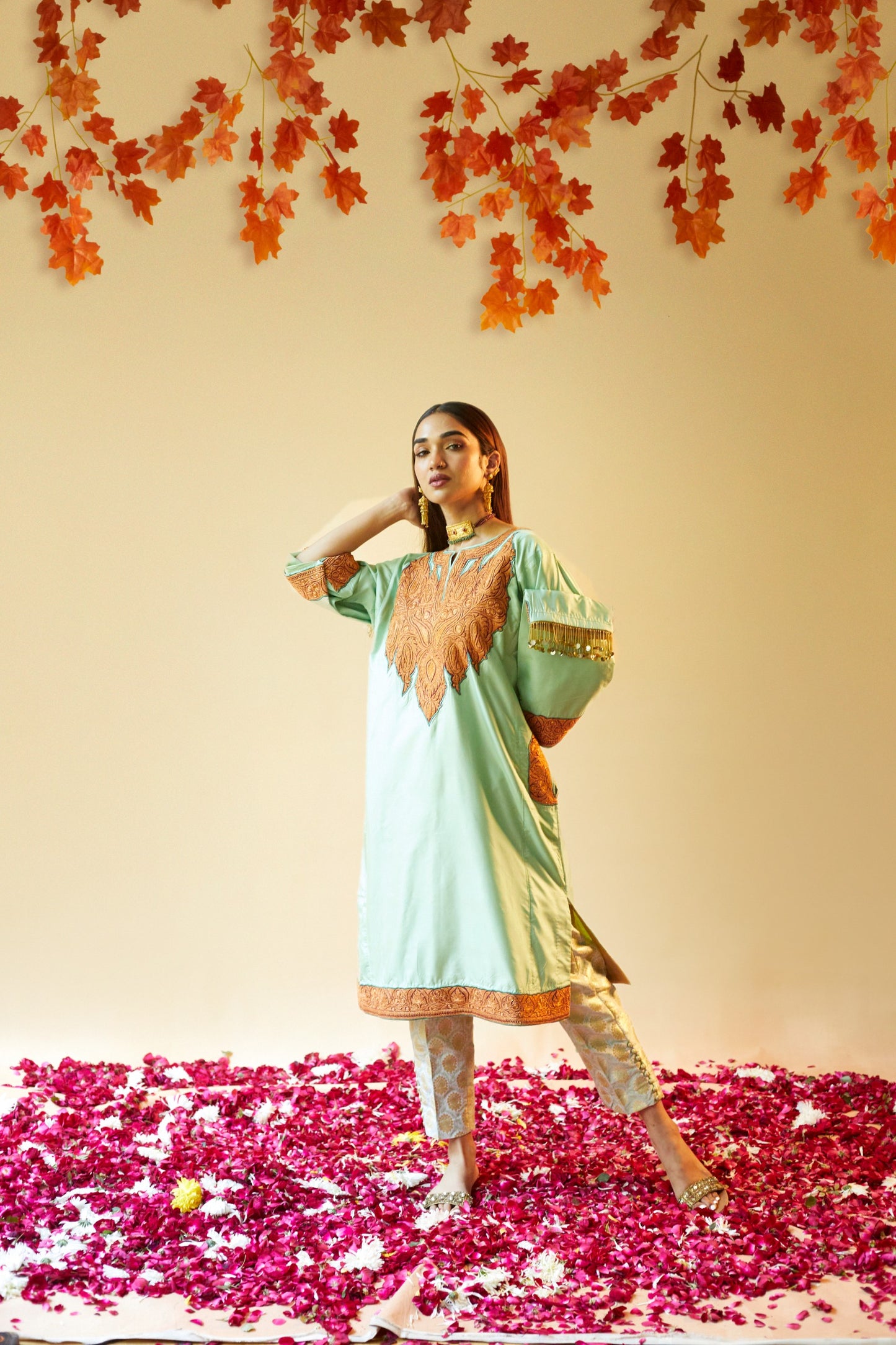 Mint Green Pure Silk Pheran Set