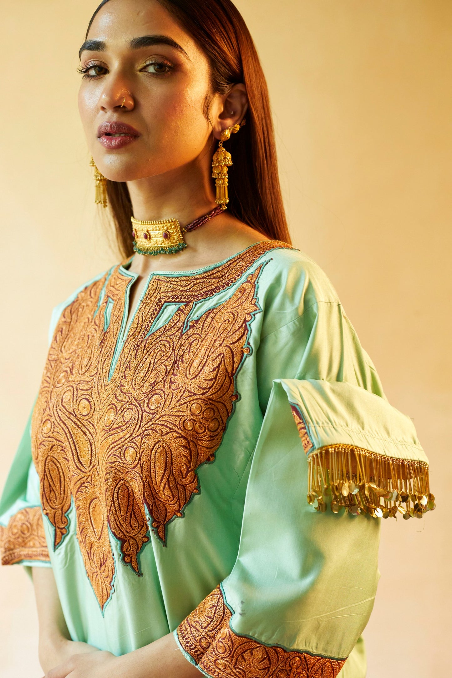 Mint Green Pure Silk Pheran Set