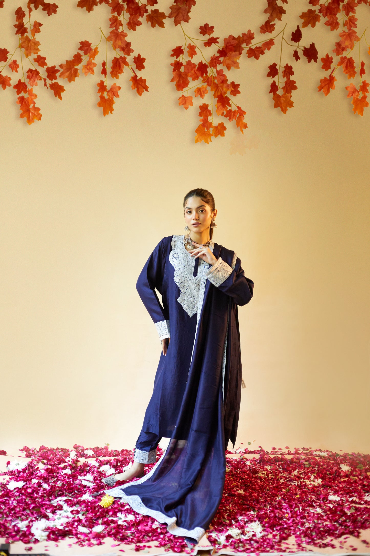 Navy Blue Pure Silk Suit Set