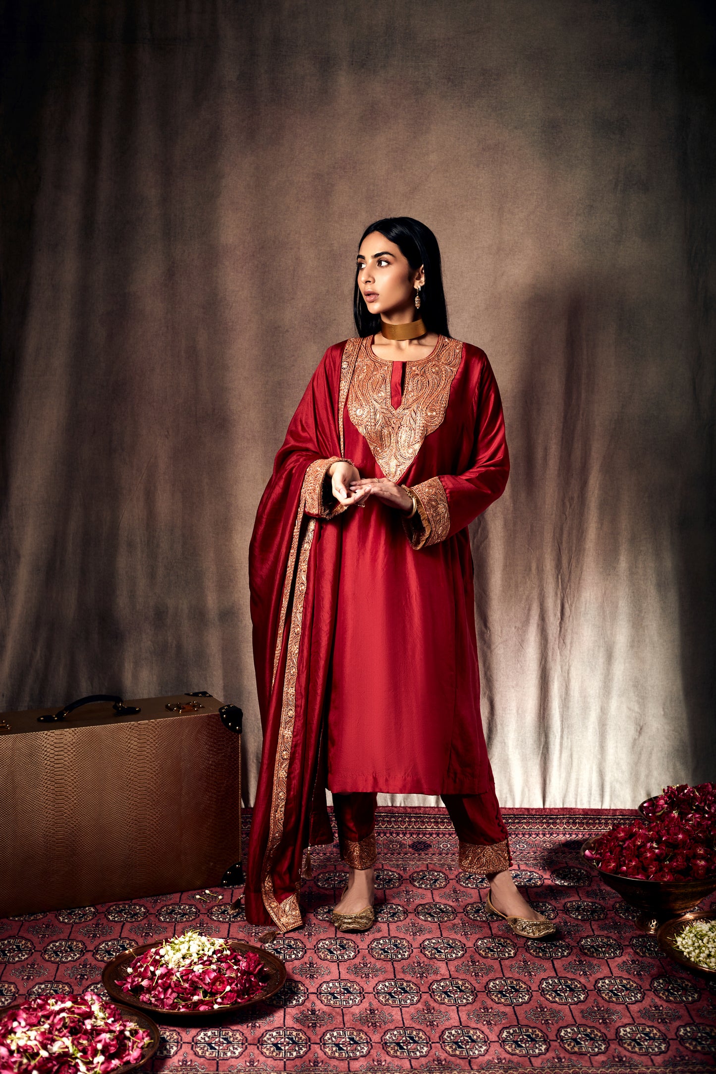 Coral Pure Silk Tilla Suit Set