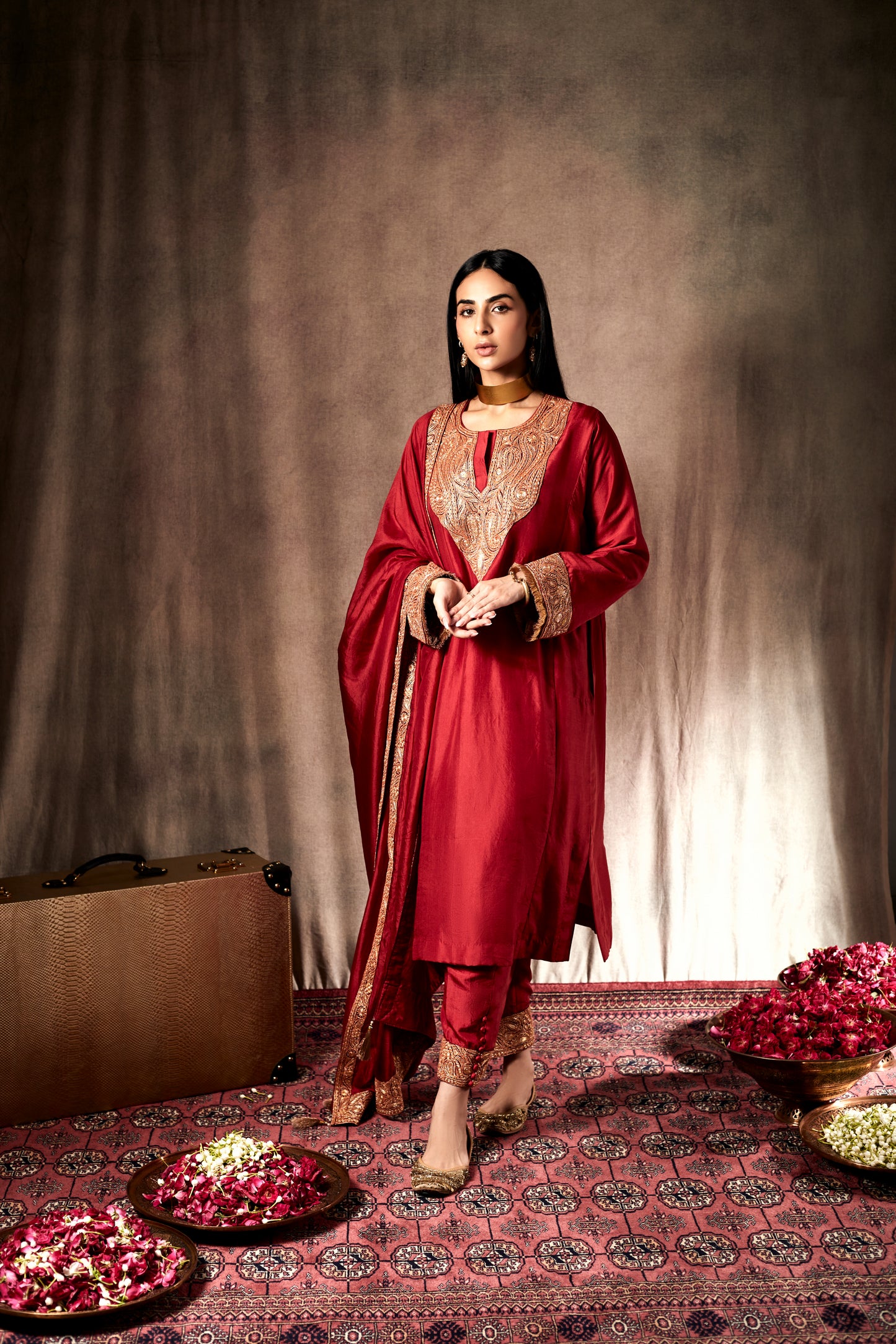 Coral Pure Silk Tilla Suit Set
