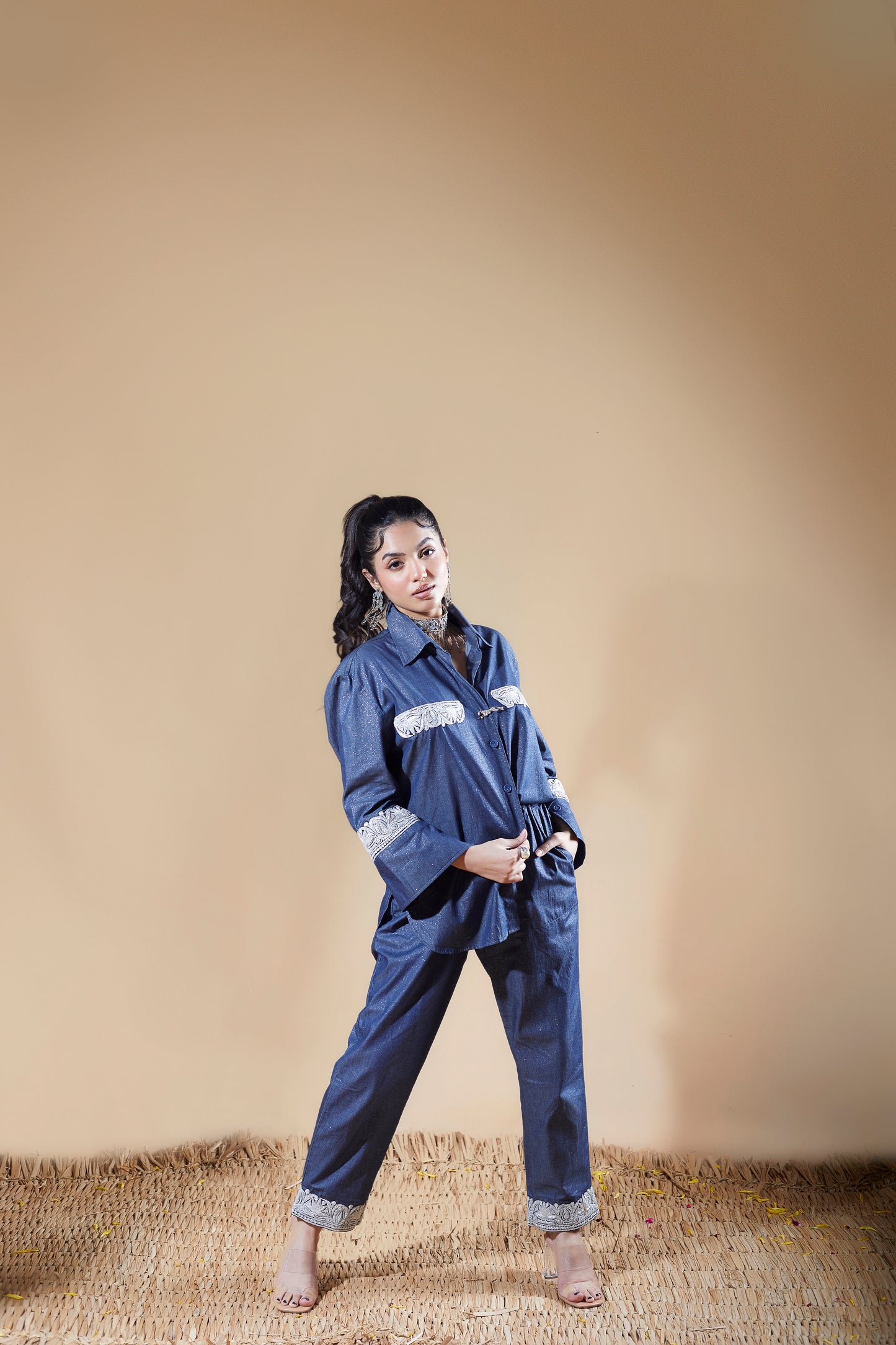 Silver denim Co-ord Set