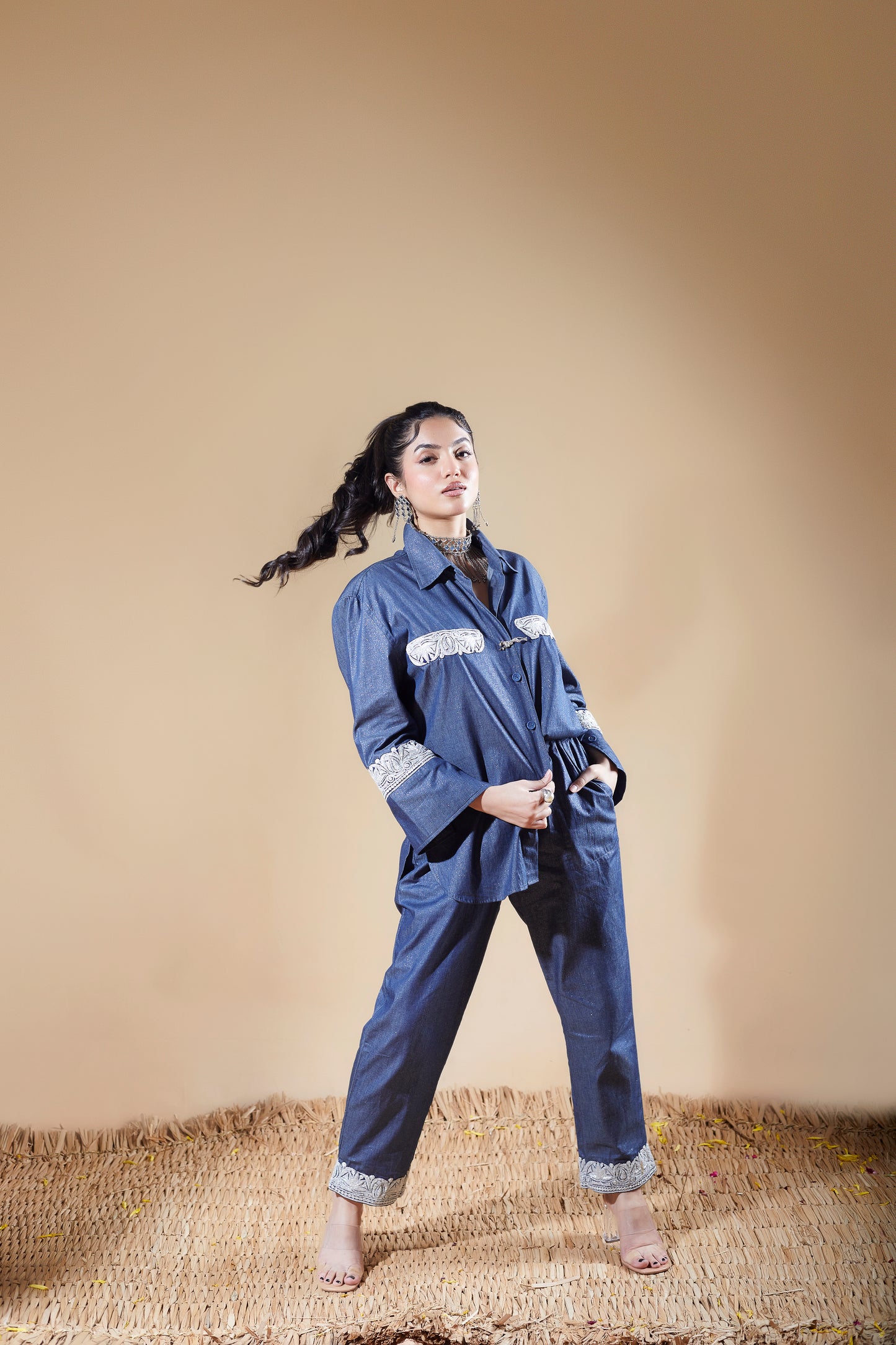 Silver denim Co-ord Set