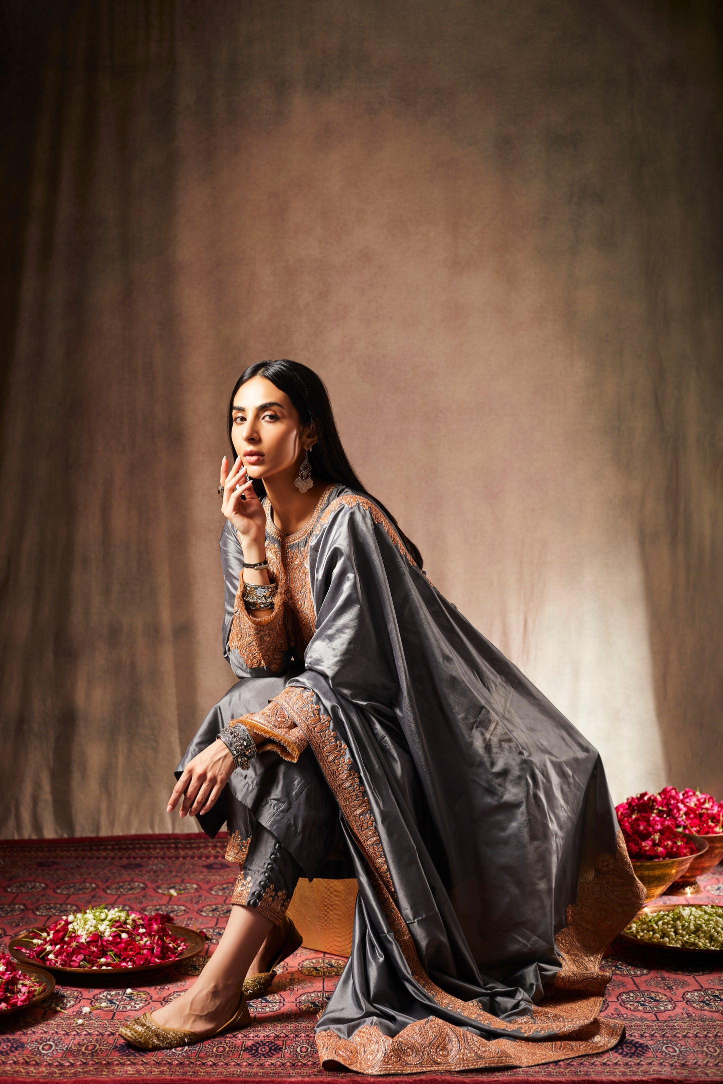 Silver Pure Silk Suit Set