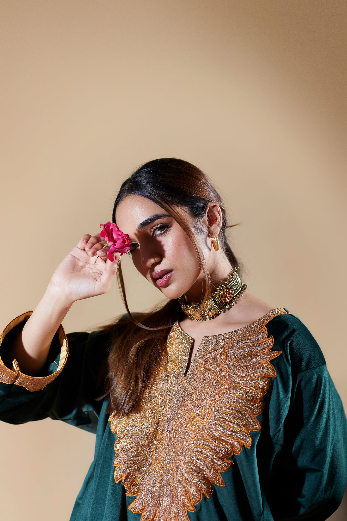 Dark Blush Blue with Gold Pant Pheran Set