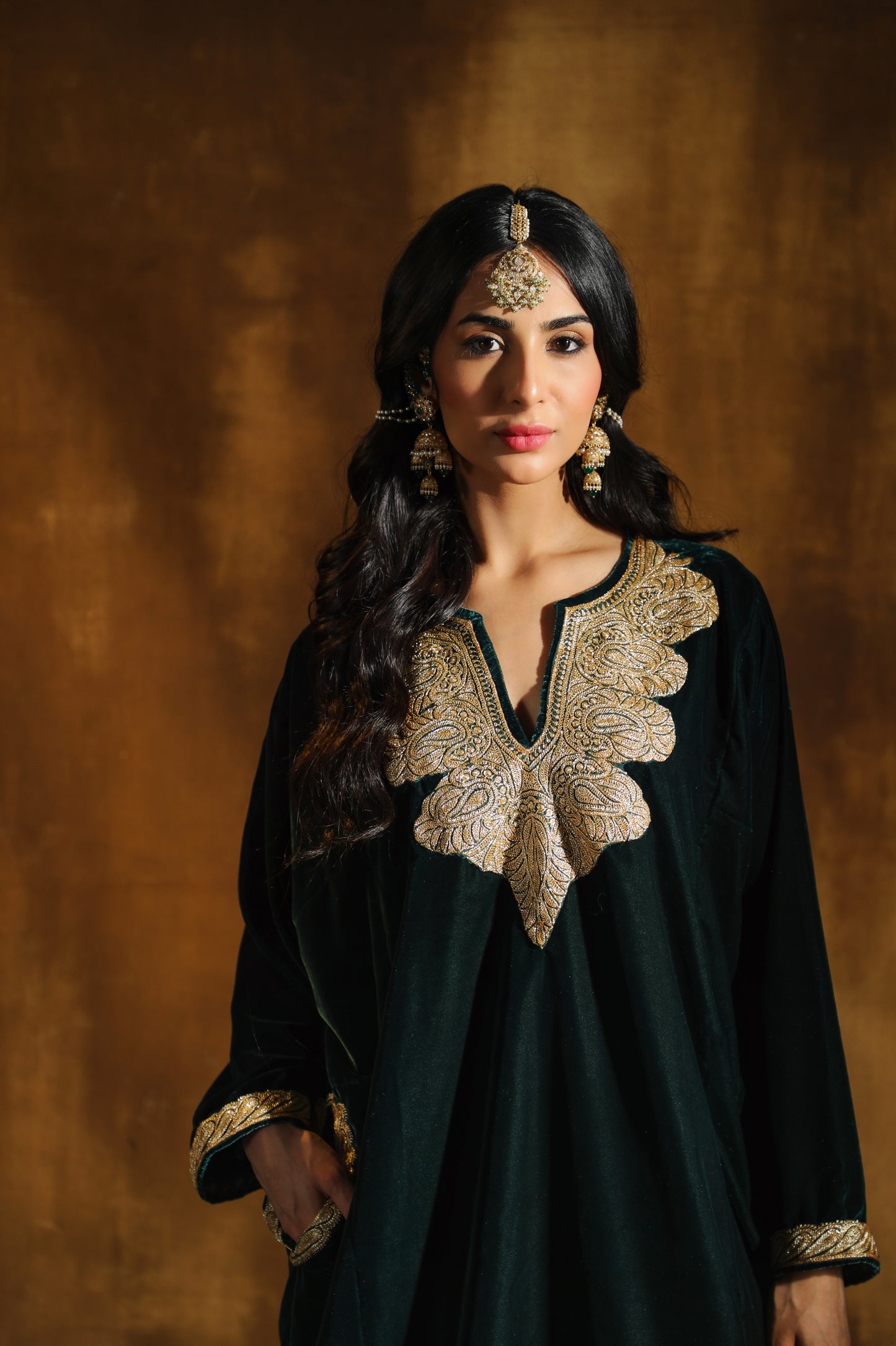Bottle Green Pure Gold Tilla Pheran Lehenga Set