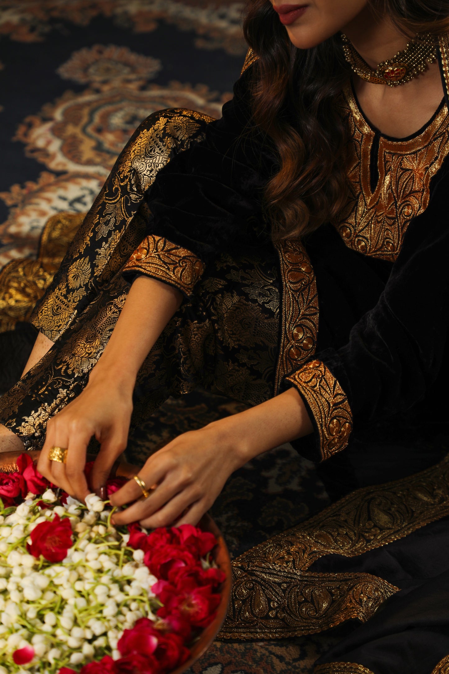 Black Silk Velvet Pheran Suit Set