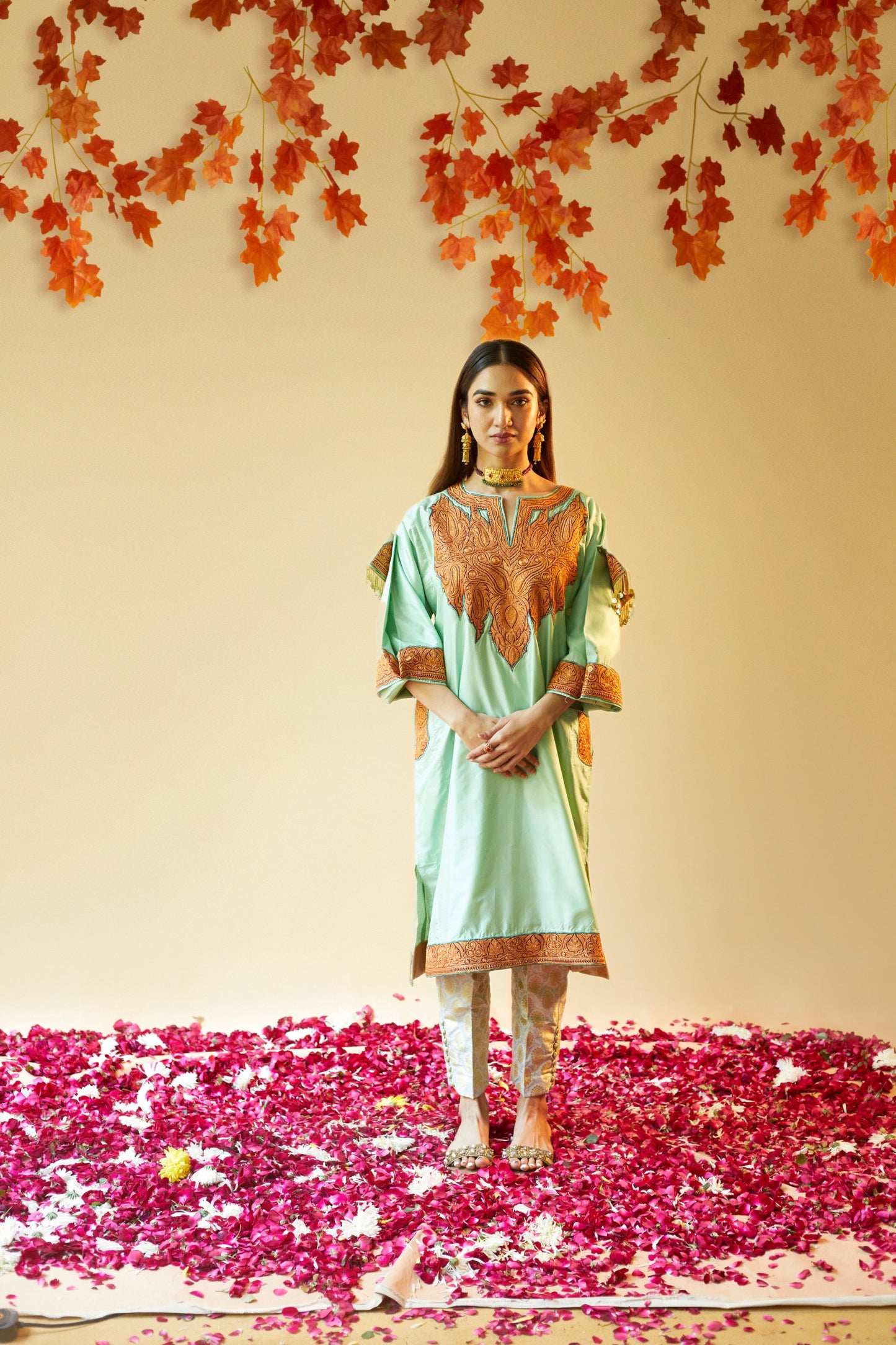 Mint Green Pure Silk Pheran Set