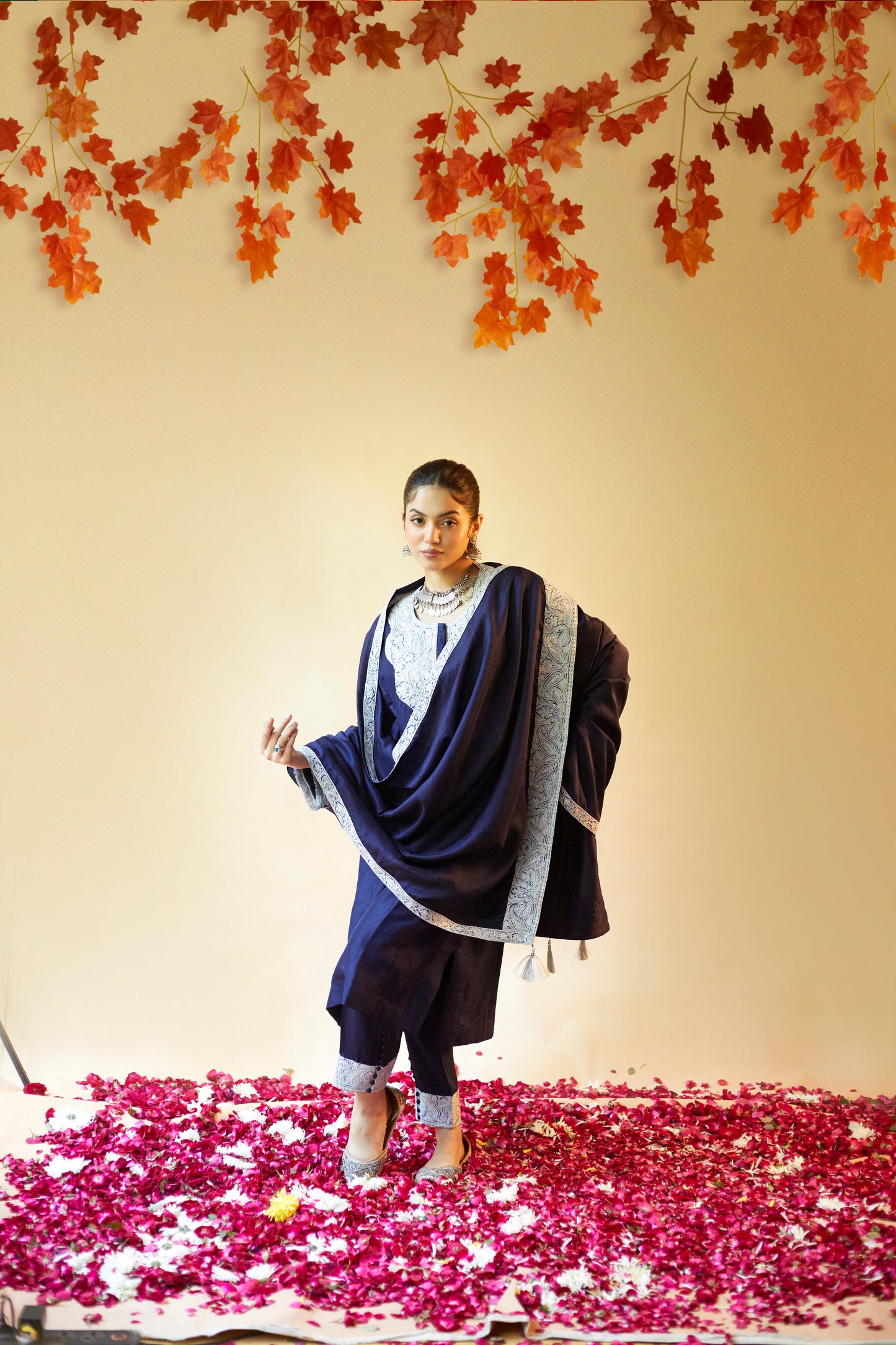 Navy Blue Pure Silk Suit Set