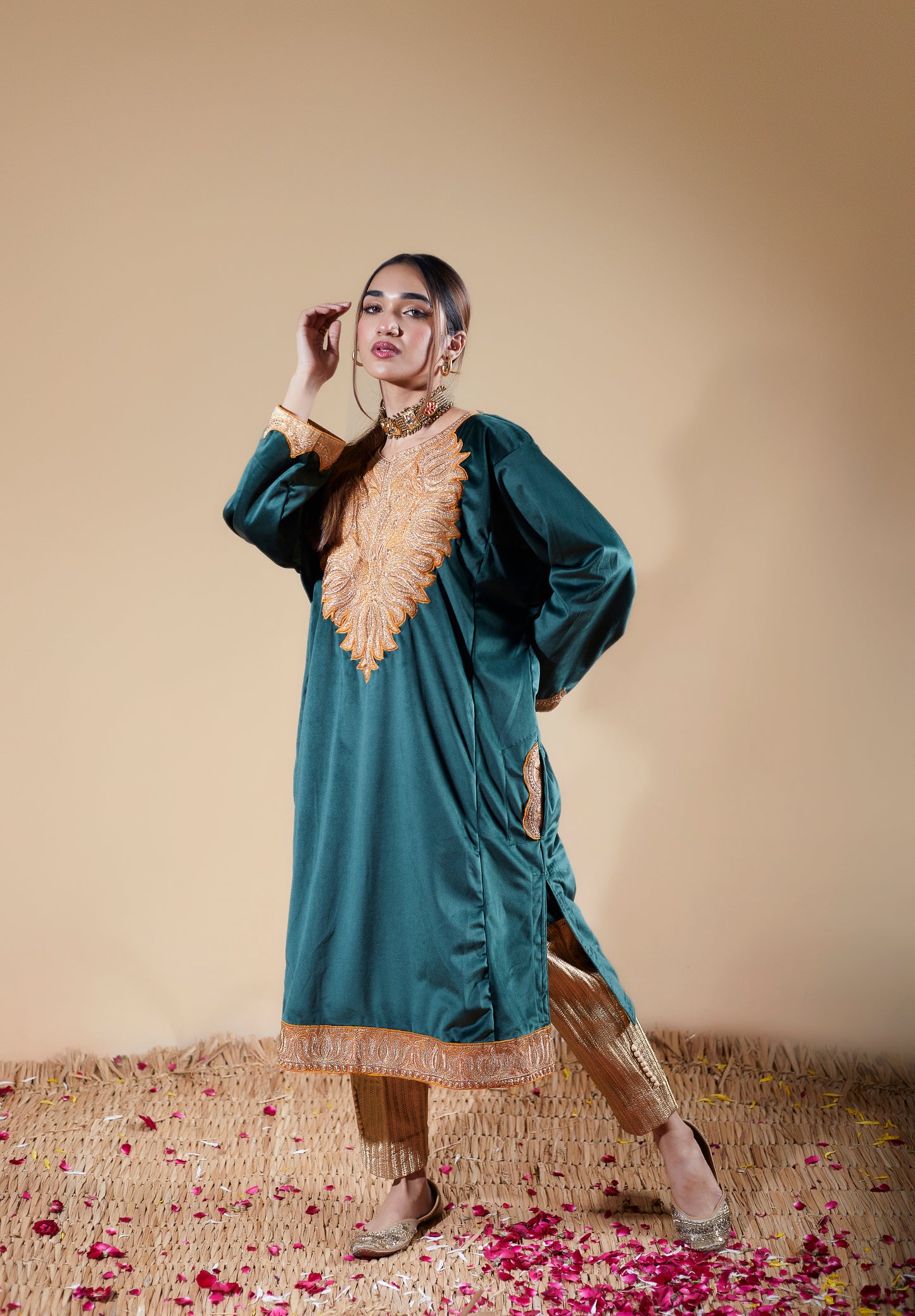 Dark Blush Blue with Gold Pant Pheran Set